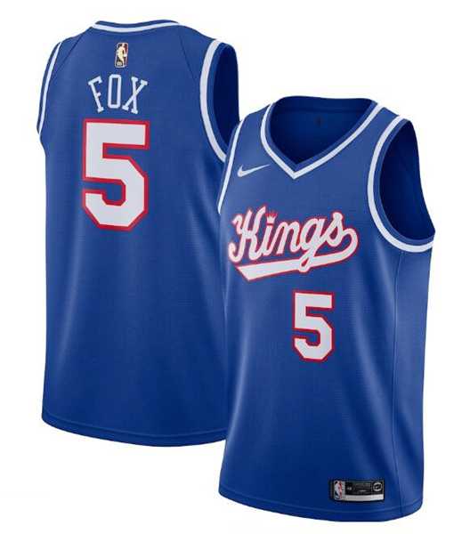 Mens Sacramento Kings #5 DeAaron Fox Blue 2019-20 Hardwood Classics Swingman Stitched Basketball Jersey Dzhi->sacramento kings->NBA Jersey